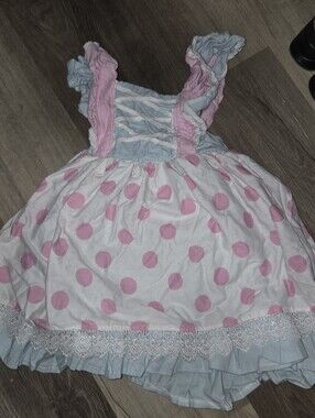 Girls Pink Polka Dot Ruffle Party Dress